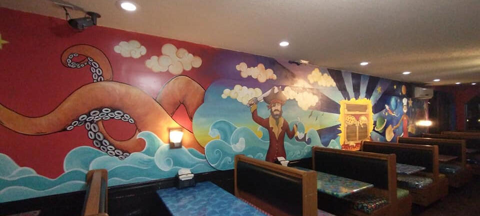 Home of the pirates- This mural is located in Baxley, Ga at Gooey&#39;s Pizza